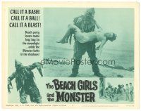 8g577 BEACH GIRLS & THE MONSTER LC #2 '65 best close up of wacky sea monster holding sexy girl!