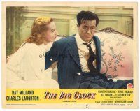 8g078 BIG CLOCK LC #6 '48 close up of pretty Rita Johnson & rumpled Ray Milland on couch!