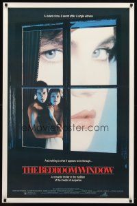 8h069 BEDROOM WINDOW 1sh '86 Steve Guttenberg holds Isabelle Huppert, Elizabeth McGovern!