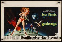 8j355 BARBARELLA Belgian '68 sexiest sci-fi art of Jane Fonda by Robert McGinnis, Roger Vadim