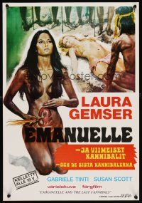 8j053 EMANUELLE & THE LAST CANNIBALS Finnish '77 artwork of super-sexy Laura Gemser!