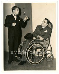 8k154 BOY MEETS GIRL candid 8x10 still '38 c/u of James Cagney with Pat O'Brien in wheelchair!
