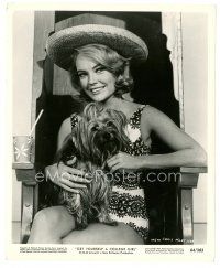 8k190 CHRIS NOEL 8x10 still '64 c/u of the sexy actress w/cute dog in Get Yourself a College Girl!