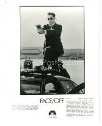8k311 FACE/OFF 8x10 still '97 great image of John Travolta with gun standing on police car!