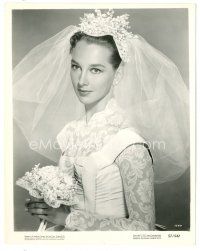 8k574 LES GIRLS 8x10 still '57 close portrait of beautiful bride Taina Elg holding bouquet!