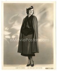 8k590 LORETTA YOUNG 8x10 still '30s full-length smiling portrait in cool coat & hat with purse!