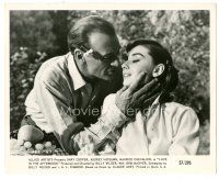 8k597 LOVE IN THE AFTERNOON 8x10 still '57 c/u of Gary Cooper about to kiss sexy Audrey Hepburn!