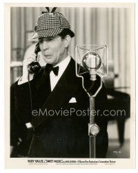 8k909 SWEET MUSIC 8x10 still '35 Rudy Vallee in Sherlock Holmes (deerstalker) hat by microphone!