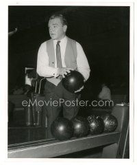 8k924 THESE WILDER YEARS candid deluxe 8x10 still '56 James Cagney brushes up on his bowling skills