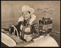8m138 ROY ROGERS 11x14 still '60s cool photo in his speedboat with facsimile signature!