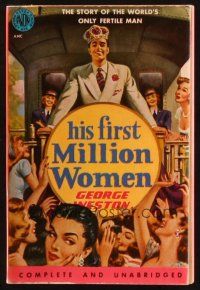 8m041 HIS FIRST MILLION WOMEN paperback book '34 the story of the world's only fertile man!