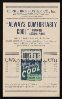 8m195 AIR CONDITIONING PROMO Always Comfortably Cool advertising sheet '30s as WC, 1sh, or 3sh!