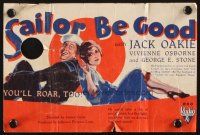 8m241 SAILOR BE GOOD die-cut herald '33 art of Navy man Jack Oakie & pretty Vivienne Osborne!