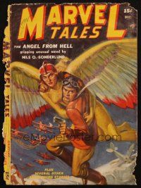 8m259 MARVEL TALES magazine cover December 1939 cool art of Angel from Hell flying with soldier!