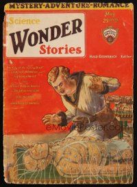 8m264 SCIENCE WONDER STORIES magazine cover May 1930 wild art from The City of the Living Dead!
