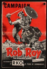 8m846 ROB ROY pressbook '54 Disney, artwork of Richard Todd as The Scottish Highland Rogue!