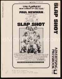8m893 SLAP SHOT pressbook '77 Paul Newman hockey sports classic, great art by R.G.!