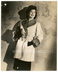 8m137 ROSALIND RUSSELL 10.5x13.25 still '40s full-length smiling portrait with leopardskin coat!
