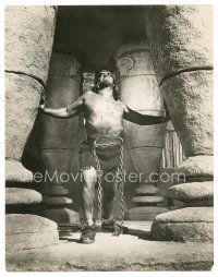 8m139 SAMSON & DELILAH deluxe 10.25x13.25 still '49 classic c/u of Victor Mature destroying temple!