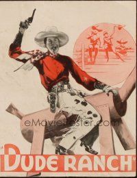 8m209 DUDE RANCH herald '31 wacky artwork of cowboy Jack Oakie on fake horse!