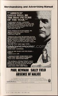8m509 ABSENCE OF MALICE pressbook '81 Paul Newman, Sally Field, Sydney Pollack, cool design!