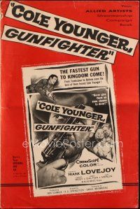 8m576 COLE YOUNGER GUNFIGHTER pressbook '58 cowboy Frank Lovejoy with smoking gun!