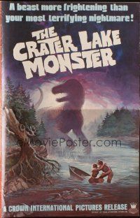 8m590 CRATER LAKE MONSTER pressbook '77 Wil art of dinosaur more frightening than your nightmares!