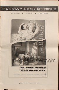 8m594 DAYS OF WINE & ROSES pressbook '63 Blake Edwards, alcoholics Jack Lemmon & Lee Remick!