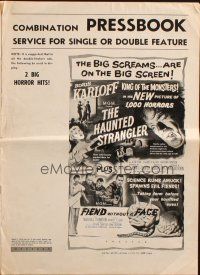 8m622 FIEND WITHOUT A FACE/HAUNTED STRANGLER pressbook '58 Karloff, big screams on the big screen!