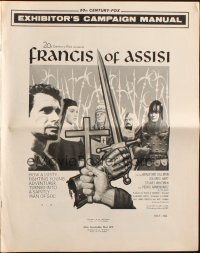8m639 FRANCIS OF ASSISI pressbook '61 Michael Curtiz's story of a young adventurer in the Crusades!