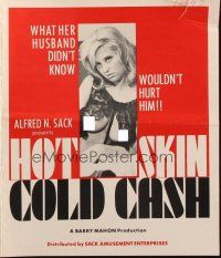 8m697 HOT SKIN & COLD CASH pressbook '65 Barry Mahon, she's always available if the price is right!