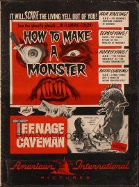 8m701 HOW TO MAKE A MONSTER/TEENAGE CAVEMAN pressbook '58 it'll scare the living yell out of you!