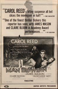 8m764 MAN BETWEEN pressbook '53 James Mason is a smooth sinner, Claire Bloom, Carol Reed!