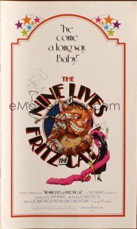 8m798 NINE LIVES OF FRITZ THE CAT pressbook '74 AIP, Robert Crumb, great smoking cartoon feline art!
