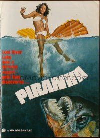 8m825 PIRANHA pressbook '78 Roger Corman, great art of man-eating fish & sexy girl by John Solie!