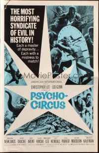 8m832 PSYCHO-CIRCUS pressbook '67 horrifying syndicate of evil, cool art of sexy girl terrorized!