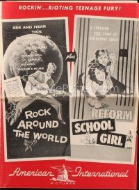 8m848 ROCK AROUND THE WORLD/REFORM SCHOOL GIRL pressbook '57 rock 'n' roll & bad girl teens!