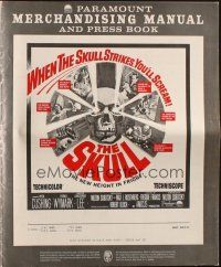 8m892 SKULL pressbook '65 Peter Cushing, Christopher Lee, cool horror artwork of creepy skull!