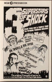 8m919 SUPERSTARS OF SHOCK pressbook '72 Frederic March, Boris Karloff, Bela Lugosi triple-bill!