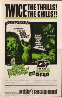 8m953 TOMB OF TORTURE/CAVE OF THE LIVING DEAD pressbook '66 twice the thrills & twice the chills!