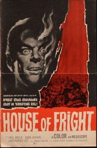 8m964 TWO FACES OF DR. JEKYLL pressbook '61 House of Fright, burning face art by Reynold Brown!