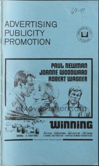 8m989 WINNING pressbook '69 Paul Newman, Joanne Woodward, Indy car racing art!