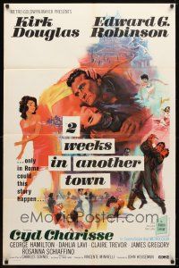 8p007 2 WEEKS IN ANOTHER TOWN 1sh '62 cool art of Kirk Douglas & sexy Cyd Charisse by Bart Doe!