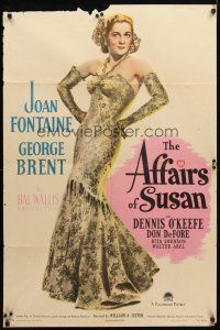 8p022 AFFAIRS OF SUSAN style A 1sh '45 full-length image of sexy Joan Fontaine in pretty dress!