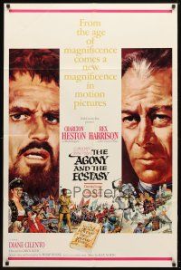 8p025 AGONY & THE ECSTASY 1sh '65 great image of Charlton Heston & Rex Harrison!