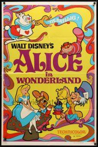 8p031 ALICE IN WONDERLAND 1sh R74 Walt Disney Lewis Carroll classic, cool psychedelic art!
