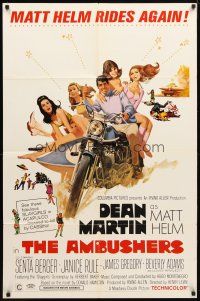 8p039 AMBUSHERS 1sh '67 art of Dean Martin as Matt Helm with sexy Slaygirls on motorcycle!