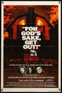 8p045 AMITYVILLE HORROR 1sh '79 great image of haunted house, for God's sake get out!