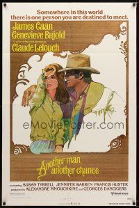 8p053 ANOTHER MAN ANOTHER CHANCE 1sh '77 Claude Lelouch, art of James Caan & Genevieve Bujold!