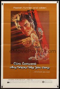 8p054 ANY WHICH WAY YOU CAN 1sh '80 cool artwork of Clint Eastwood by Bob Peak!